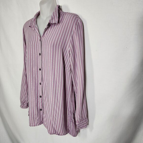 J Jill Womens Top Blouse Medium Purple Striped Long Sleeve Button Shirt Viscose - Picture 5 of 9